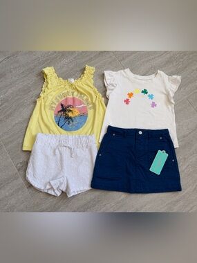 Girls 2 Outfit Lot 3T Summer Tops Shorts Skirt Copper Key Eyelet Beach Bundle